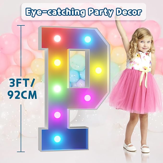 imprsv 3FT Colorful Marquee Letters P, 18 Colors Large Light up Letters Alphabet Sign with Remote, Big Marry Me Sign, Birthday Party Decorations Anniversary Wedding Decoration