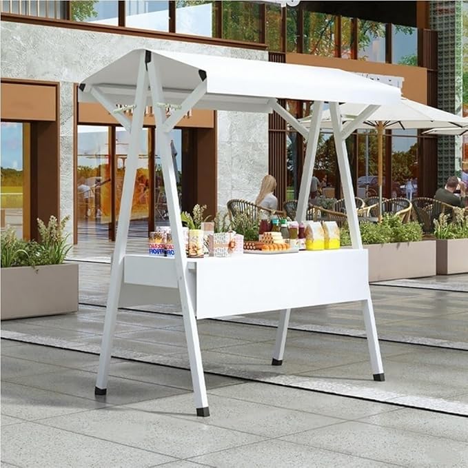 Foldable Food Cart for Business, Lightweight Farmers Market Stalls with Awning, Vendor's Stall Kiosk for Sale Hot Dog, Ice Cream, Food(White,39.4in)