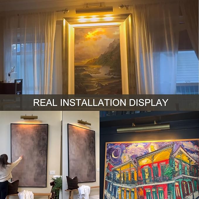 Picture Light 24" Brass Picture Lights for Wall 4-Light Gold Picture Frame Light Dimmable Art Gallery Light Accent Lighting Bathroom Wall Sconce for Artwork Poster Portrait Library Display