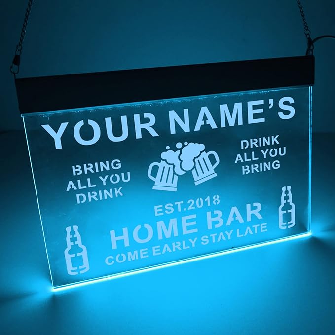 Personalized Acrylic Bar Signs for Home Bar, Custom Name Date Neon Bar Sign, Man Cave LED Bar Light Up Sign, Neon Sign Wall Decor