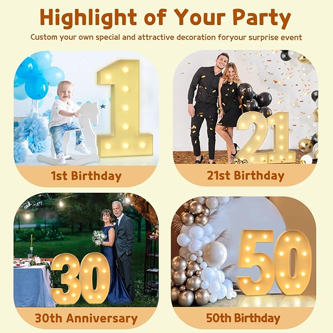 imprsv 3FT Marquee Numbers, Light Up Numbers for 18th 80th Birthday Decorations, Light Up Sign 8 for Wedding Anniversary Party Decor, Pre-Cut Foam Board Kit