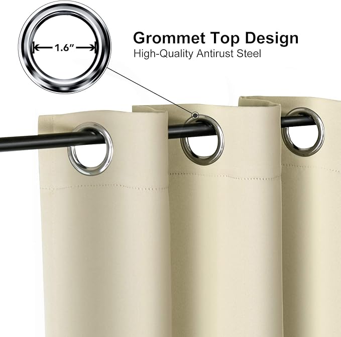 ChrisDowa Grommet Blackout Curtains for Bedroom - Thermal Insulated Room Darkening Curtains for Living Room (1 Panel Set, Beige,42W x 63L)