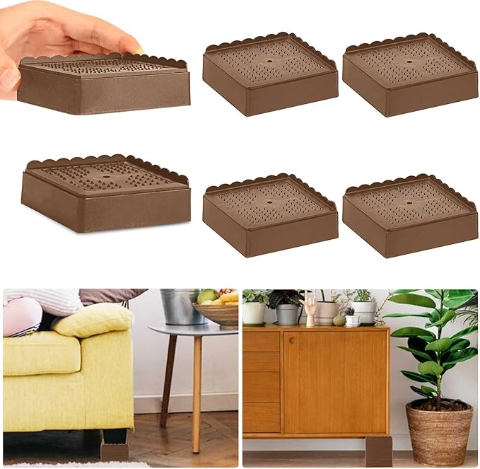 Bed Risers 1 inch, 2 inch, 3 inch, 4 inch Heavy Duty, Adjustable Furniture Riser for Table Desk Couch Sofa Chair Recliner Leg Frame Dorm, Stackable Bed Raisers Blocks (Brown 4 Pack, 1 inch)