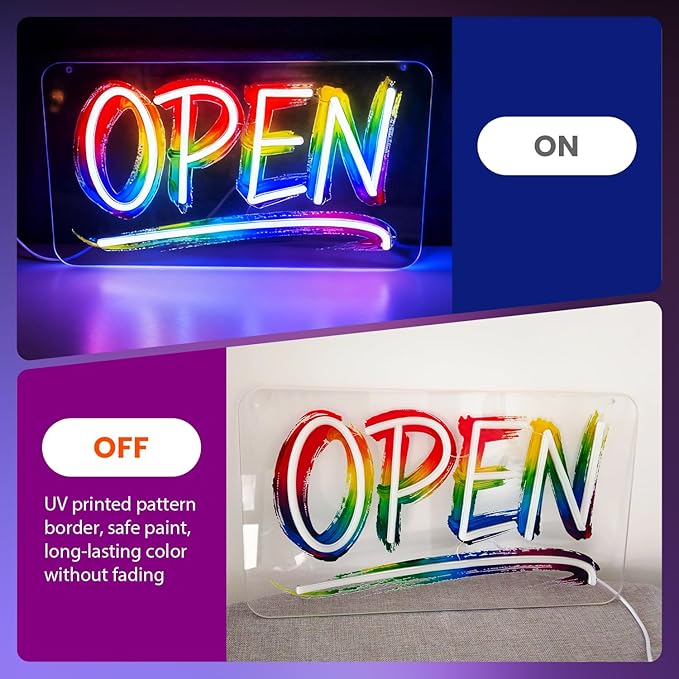 Open Signs for Business, LED Neon Open Sign Lighted Open Lights for Business Window Door Wall Hanging Coffee Snack Bar Restaurant Barbershop Retails Store Shop, USB Power & Dimmab