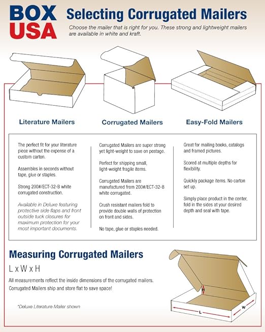 Box USA BM2662 Corrugated Mailers, 26" x 6" x 2" White (Pack of 50)