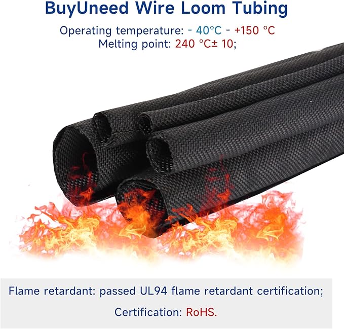 Black Braided Cable Management Sleeves Wire Loom Tubing Cord Protector Self-Wrapping (1/4"-42Feet)
