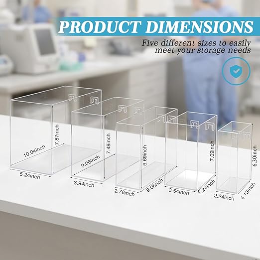 Novabright Clear Acrylic Sterilization Pouches Dispenser Rack Multi-Sized 5 Stations Wall Mount Holder for Face Mask Gloves Tissue Plastic Bag Hair Net Shoe Covers for Kitchen Medical Restaurant