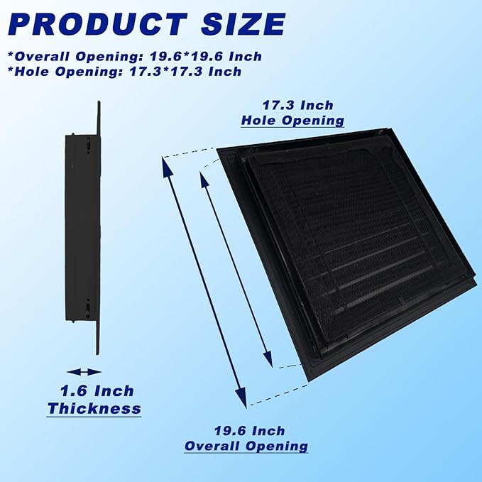 20"*20" Gable Vent,Aluminum Alloy Wall Vent Shed Vents,with Removable Strainer and 180 Degree Opening Angle.Ideal for Attic,Shed,Garage,Play House,Coop.[Inside Dimensions:17.7"w X 17.7"h]-Black 2 Pack