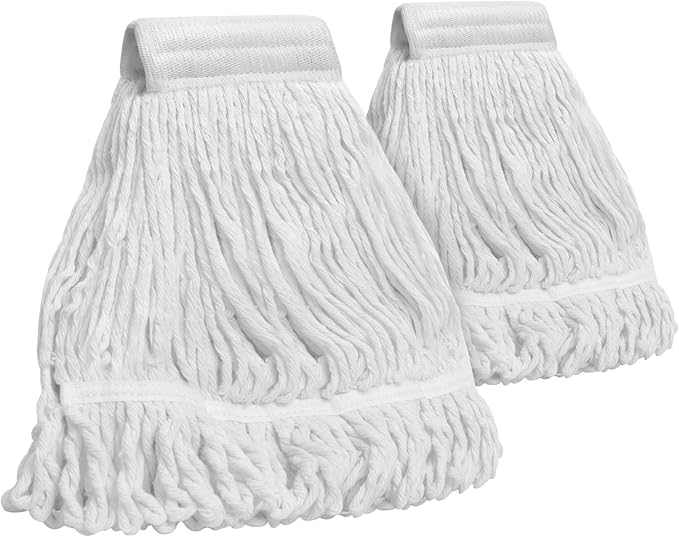 Commercial Mop Head Replacement - 2 Pack Heavy Duty Cotton Heads for Floor Cleaning - Washable Looped End String Mop Refill for Home Kitchen Industrial