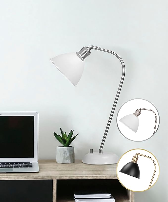 HarvestLand Halo Silver White Adjustable Desk Lamp – Reading Lamp, Pharmacy Style Metal Desk Lamp, Industrial Table Lamp with Solid Base for Bedside Table, Task Lamp Home Office, Christmas Gifts
