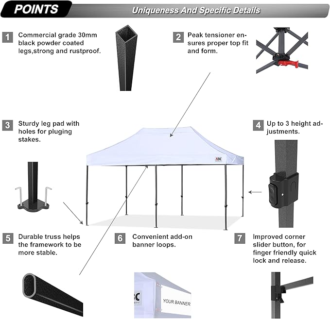 ABCCANOPY Patio Pop Up Canopy Tent 8x16 Commercial-Series (White)