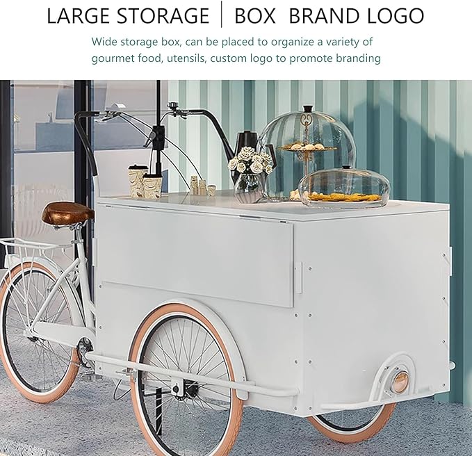 Mobile Vending Bicycle Cart, Food Display Stand with Parasol, Large Storage Space, Perfect for Shopping Malls, Events, Streets(Orange)