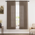 Light Brown Linen Curtains 63 Inches Long for Bedroom Back Tab Light Filtering Privacy Sheer Curtains Modern Farmhouse Coastal Decor Light Brown Cotton Textured Gauze Curtain for Bathroom 2 Panel Set