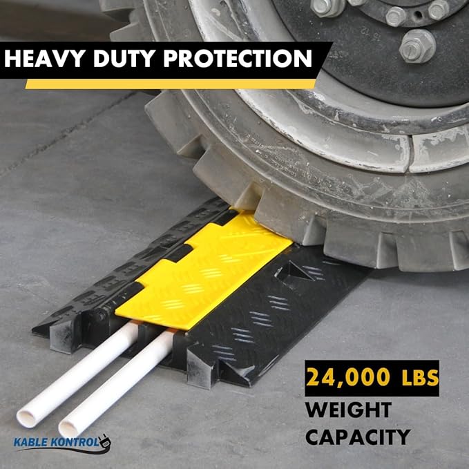 Kable Kontrol Atlas Heavy Duty Cable Protector Ramp - 2 Channel Bulk Wholesale Pallet - 80 Pcs - 40” Long Black & Yellow - 24,000 Lbs Capacity - Rubber Speed Bump Wire Protector Cord Cover - CP9987