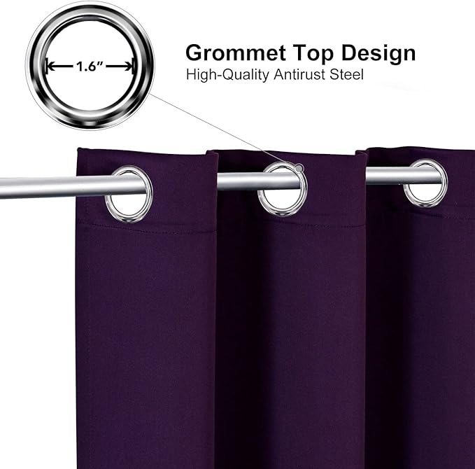 ChrisDowa Blackout Curtains 108 Inches Long for Living Room, Grommet Thermal Insulated Room Darkening Curtains for Bedroom (1 Panel Set, Royal Purple, 52W x 108L)