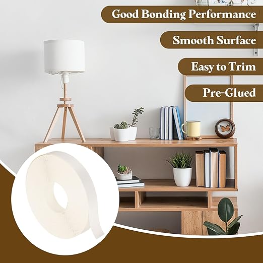 uxcell White Edge Banding Tape, 3/4 Inch x 50ft Pre-Glued Flexible Veneer Edge Edging Strips Wood Tape for Cabinet Repair and Furniture Restoration