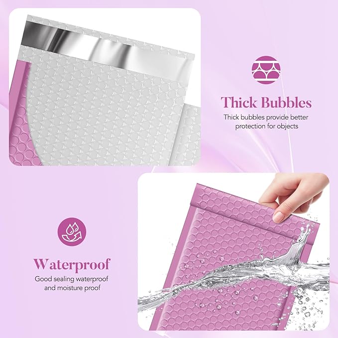 Fuxury Bubble Mailers 6x10" 100 Pack, Pinkish Purple Padded Envelopes Usable Size 6x9" Self Seal Mailing Envelopes Bubble Padded Shipping Bags for Mailing,Packaging, Small Business