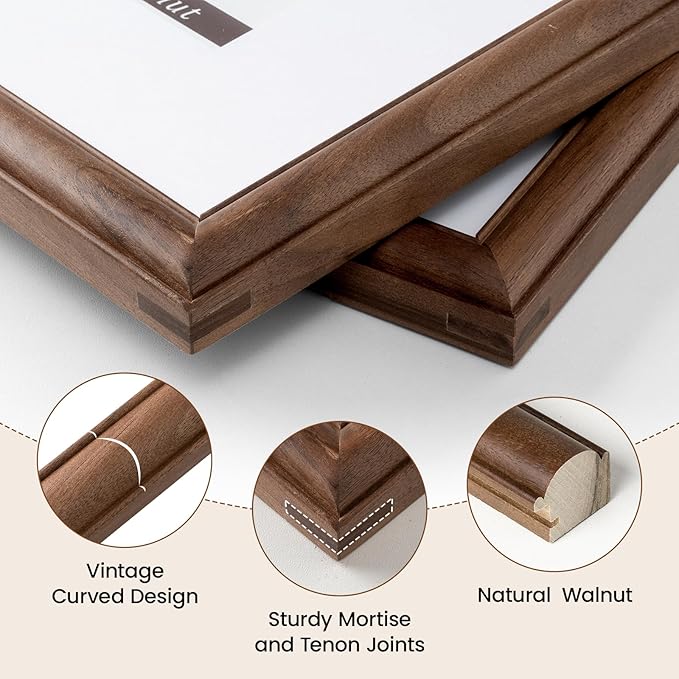 Natural Walnut 11x14 Picture Frames Mat to 8x10 Picture Display,Original Wood Handcrafted Diploma Frame,Wooden Frame 11x14 with Tempered Glass Graduation Family Wedding Certificate Photo Wall Mounted