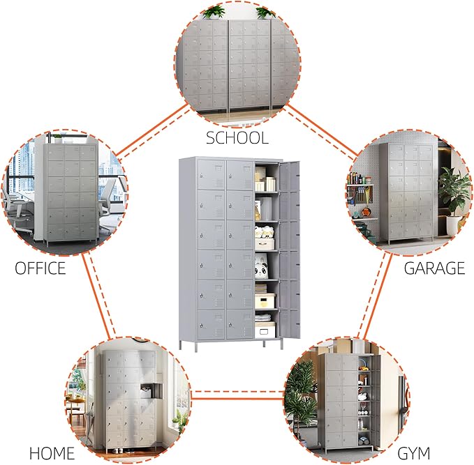 Aobabo 18 Doors Metal Storage Locker for Employees, Storage Locker for School Office Gym Bedroom, Grey, Assembly Required