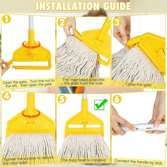 Looped End Commercial Industrial Mop Replacement Head, Heavy Duty String Wet Refill Mop Head for Commercial Industrial Grade Floor Cleaning,2 Pack,Yellow