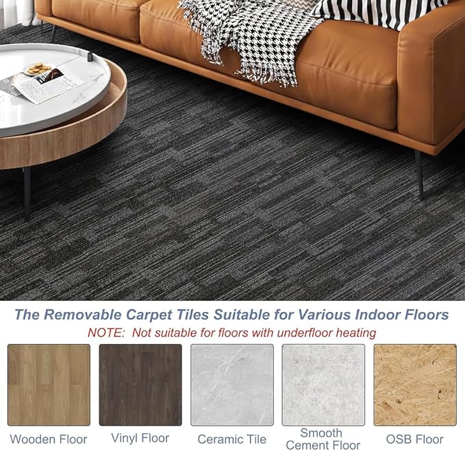 ALTRUISTIC Heavy Duty Commercial Carpet Tiles 24" x 24", 18 Pcs/72 sq ft (FlexLok tabs Included),Non-Slip Soft Square Carpet Floor Tile for Office Bedroom Living Room Kitchen Garage Gym (Grey)