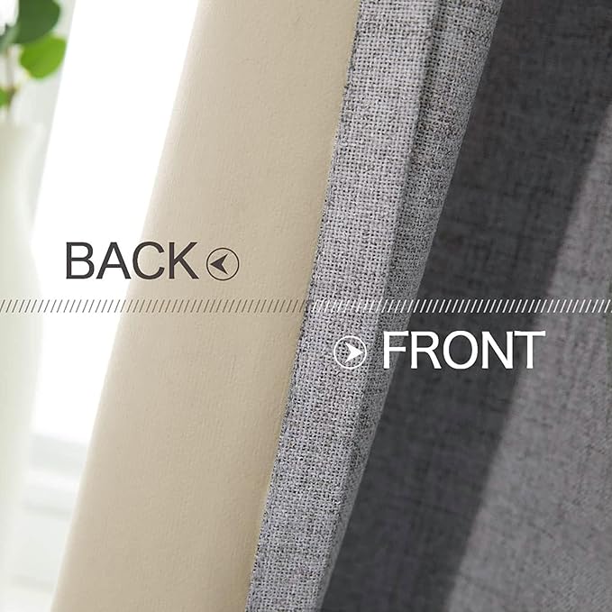 MIULEE Linen Blackout Curtains and Drapes 100% Room Darken Thermal Insulated Grommet Window Panels with Coating 2 PCs W 42 x L 63 inches Grey