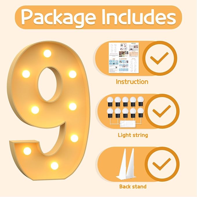 Marquee Numbers 3 Feet Tall Large Light Up Numbers 9th 90th On Cloud 9 Birthday Decorations Big Yellow Light Outdoor Anniversary Decorations Balloon Arch Kit Party Backdrop 9