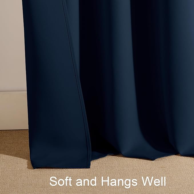PONY DANCE Short Curtains for Kitchen - Home Decor Rod Pocket Thermal Insulated Window Treatments Light Block Panels for Bathroom, 34 W x 36 L, Navy Blue, Set of 2