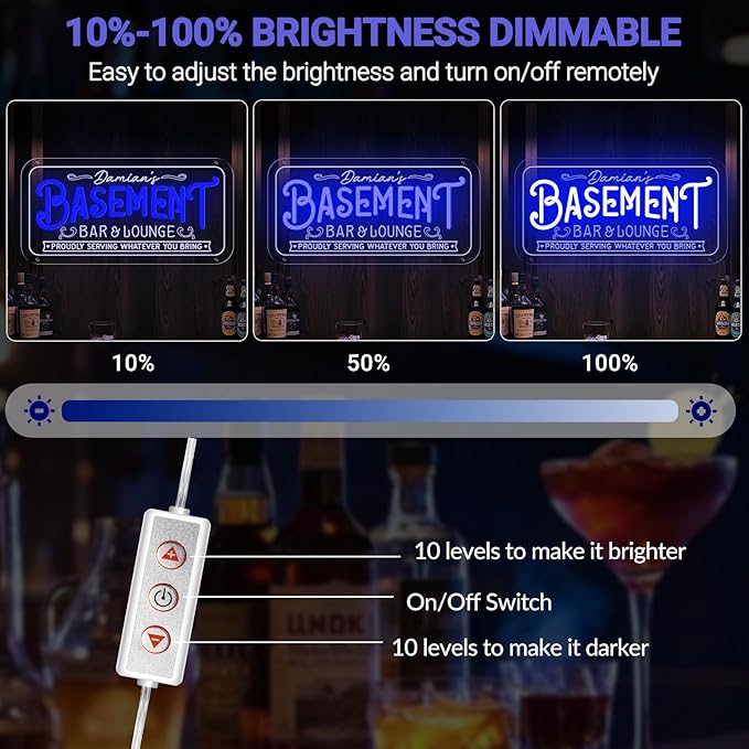 Custom Basement Neon Sign for Bar Lounge, Personalized LED Pub Light with Customizable Name Home Bar Man Cave Decor Gifts for Men Dad Husband Beer Lover(Multiple Sizes & Colors)
