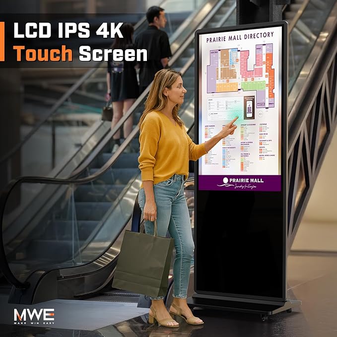 MWE 43 Inch 4K Touchscreen Kiosk, Indoor Floor Standing Digital Signage Displays, Advertising Display LCD Totem, Interactive Display Poster Android System with Auto Media Player