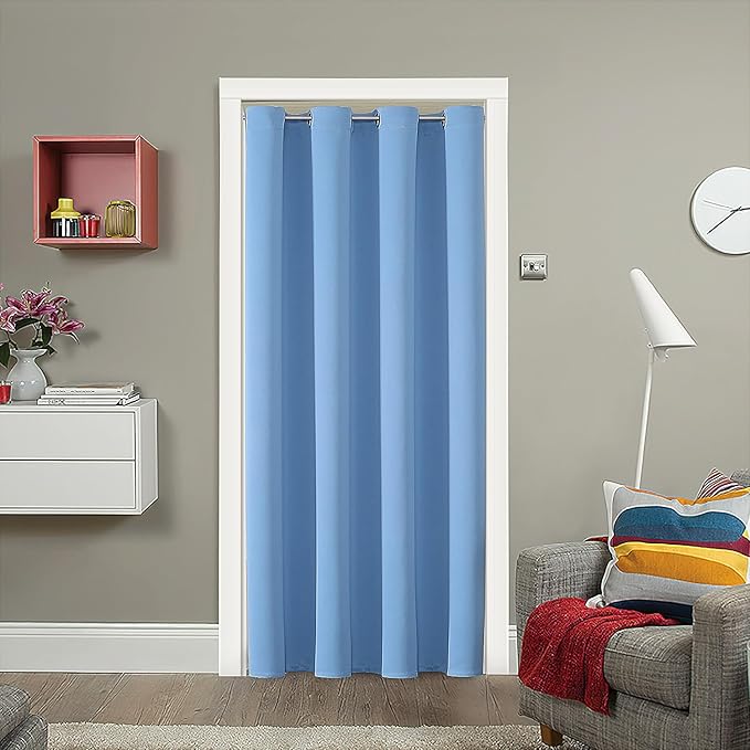 ChrisDowa Blackout Door Curtains for Doorway Privacy, Grommet Closet Curtains for Bedroom Closet Door, Thermal Insulated Temporary Doorway Cover Room Divider Drapes (1 Panel, Sky Blue, 34 x 80 Inch)