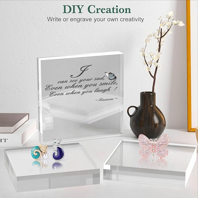 Acrylic Base Stand 8 Pack 6 X 6 X 1 Inch Acrylic Blocks for Display Trophy Base Clear Square Cube Riser Display Cylinder Pedestal Stands for Collectibles Jewelry Props Food Display