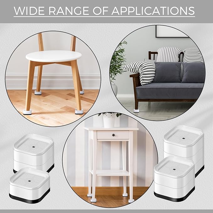 Ecally Furniture Risers Adjustable Bed Risers Desk Leg Risers 1.38" Stackable Heavy Duty Bed Lifts Risers Square Bed Raising Blocks for Mattress Table Leg Desk Chair Couch Sofa Dorm (White,32 Pack)