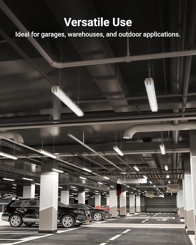 Sunco LED Ready Fixture for Garage Ceiling, 4ft Shop Lights Holds 2 LED Tube Lights, Non-Dimmable, Surface Mount, Works with Type B and Hybrid Tubes, 120-277V, Wet Rated ETL