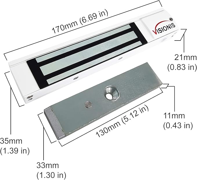 Visionis FPC-5191-WH White 300lbs Indoor Electromagnetic Lock with 300 lbs L and Z Bracket for Inswinging Door