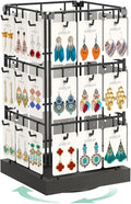 EsLuker.ly Rotating Earring Display Holder Stand for Vendors Events Selling, Large Capacity 36 Hooks Jewelry Rack with Wooden Base for Earring Card Sales, Enhances Retail Visibility(Black)