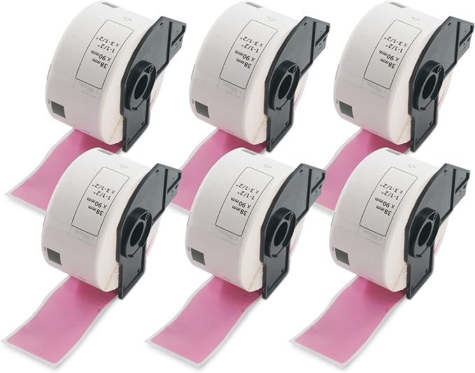 BETCKEY - Large Address Labels Replacement for Brother DK-1208 (1.4 in x 3.5 in), Compatible with Brother QL Label Printers [6 Rolls/2400 Labels, Pink]
