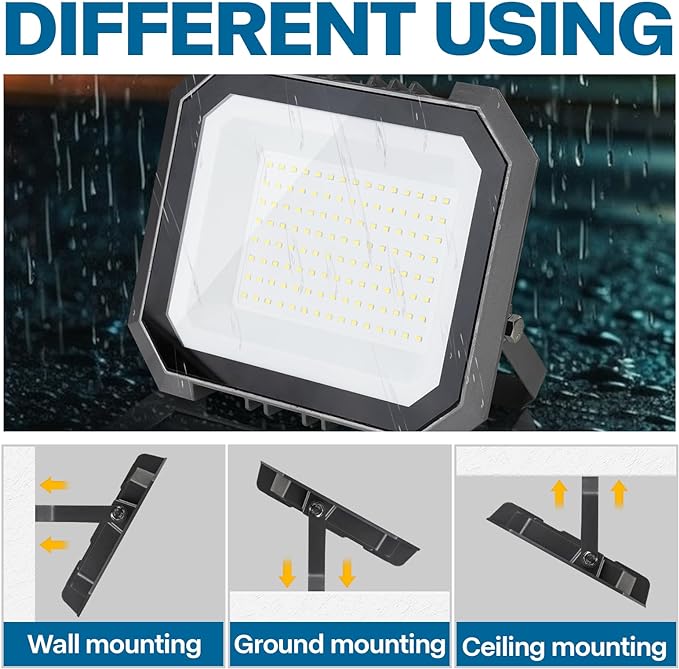 6 Pack LED Flood Lights Outdoor, 100W 10000LM Super Bright Floodlight Outside Work Light with 5.9FT Plug, IP65 Waterproof 6000K Outdoor LED Flood Light for Garage, Yard, Lawn, Garden