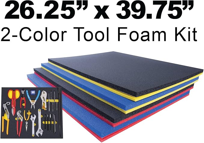 5S Tool Box Shadow Foam Organizers (2 Color) Custom Size (26.25" x 39.75", Black Top/Yellow Bottom)