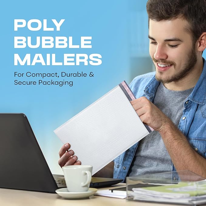White Large Poly Bubble Mailers 12x15 inch | Self Seal Padded Envelopes Cushioned Bubble Mailer | Usable Size 12x15 | WaterProof | Lightweight mailing Shipping Bags | 50 Pack Bulk | USA Made
