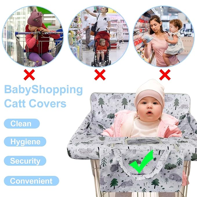 Shopping Cart Cover for Baby 2-in-1 High Chair Cover with Safety Harness Multifunctional Grey Pattern Cart Covers for Babies Soft Padded Grocery Cart Cover for Baby Boy Girl