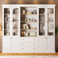 Vyre 71" Tall Modular Farmhouse Bookcase with Glass Doors & Drawers, Set of 3 – Large Storage Cabinet with Adjustable Shelves for Living Room or Kitchen, White