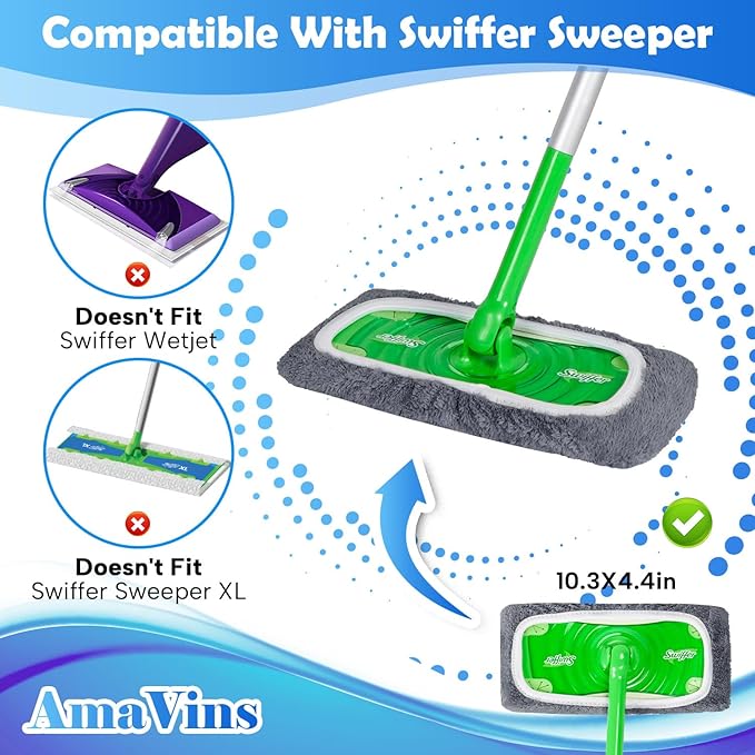 8 Pack Reusable Microfiber Mop Pads Compatible with Swiffer Sweeper Mop, Dry Sweeping Cloths & Wet Mopping Cloths, Washable Mop Pads for Surface/Hardwood Floor Cleaning (Mop is Not Included)
