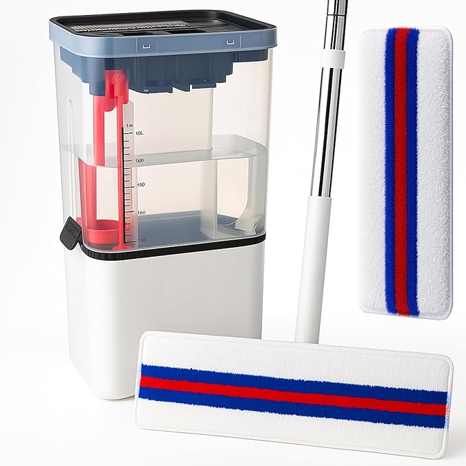 Push-Pull Wringer Mop and Bucket Set, 13.9" Extra Wide Head for Whole House Deep Cleaning, Pet Hair/Stain Removal, Independent Waste Water Tank, 360° Swivel Handle for Hardwood/Tile/Laminate Floors