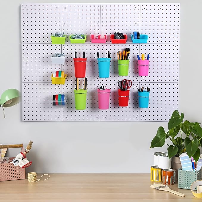 64 Pieces Pegboard Bins Pegboard Cups with Hooks and Loops Peg Hooks Assortment Organizer Accessory for Organizing Accessories Tools Storage Office Workshop Garage Workbench (Colorful)