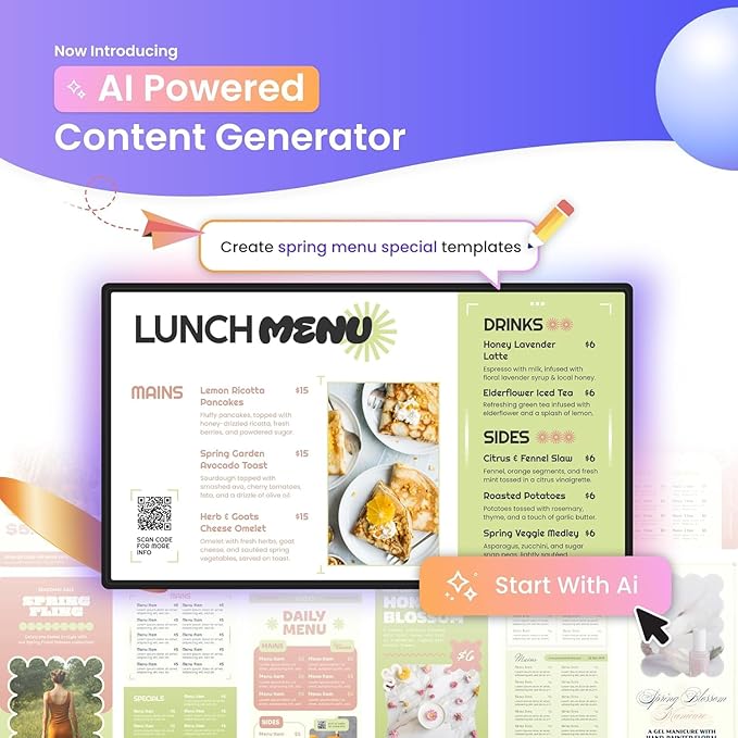 Digital Signage Player by Mandoe – Easy Setup, AI Template Creation, Premium Templates for Restaurants, Retail, and Business Displays