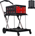 Heavy-Duty 2-Tier Collapsible Shopping Cart with Wheels – Portable Collapsible Utility Trolley – Removable Storage Crate, 198 lb Capacity, Lightweight – Ideal for Groceries, Home, Supermarkets – Red