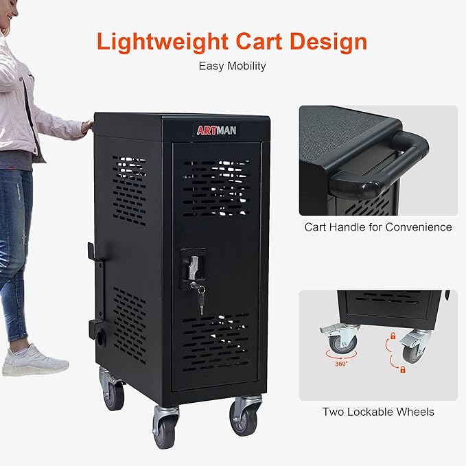 Laptop Charging Cart,16 Devices Tablet Storage Carts for pad Up to 16.3" Screen Size, Classroom Computer Mobile Charging Station for Pads, Chromebooks,Laptops, Security Storage(16 Bay-Black)