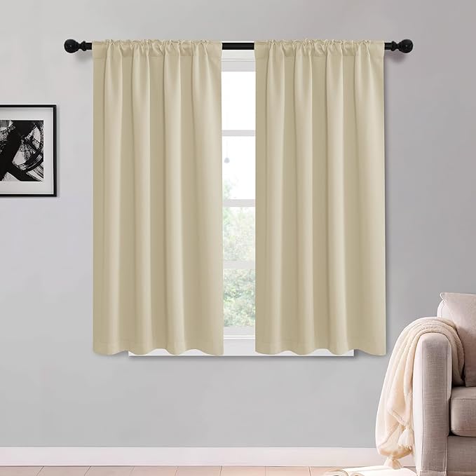 KGORGE Bedroom Curtains 2 Panel Sets, Room Darkening Thermal Insulated Noise Reducing Energy Efficiency Small Window for Nusery Office, Back Tab Rod Pocket, W52 x L54, Biscotti Beige, 2 Panels