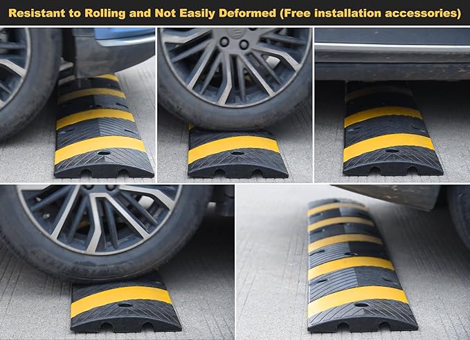 6' Ft 72" Inch Heavy Rubber Speed Bump Hump, 1-Piece Integrated Cable Cover Ramp, Installation Parts Included, Road Safety Bumps for Garage Parking Lot, Speed Control (72" Speed Bump x 1Pc)